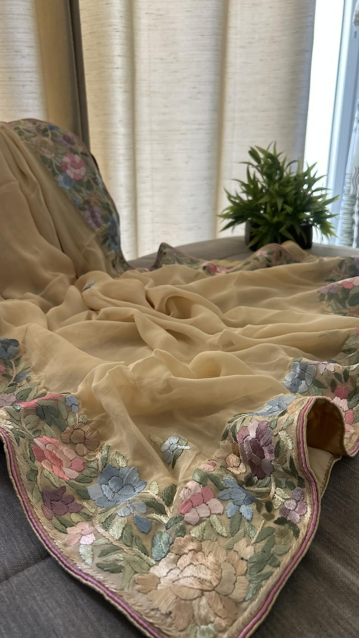 Designer Beige Parsi Gara Dupatta