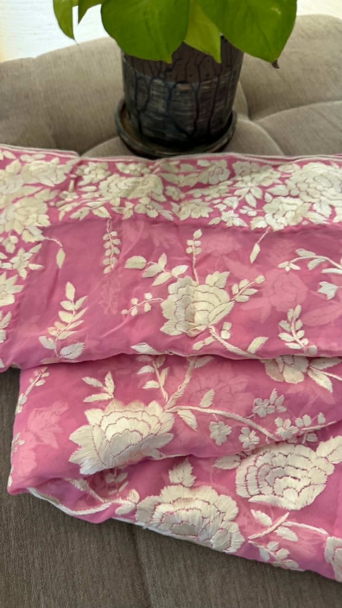 Elegant Pink & Ivory Parsi Gara Dupatta