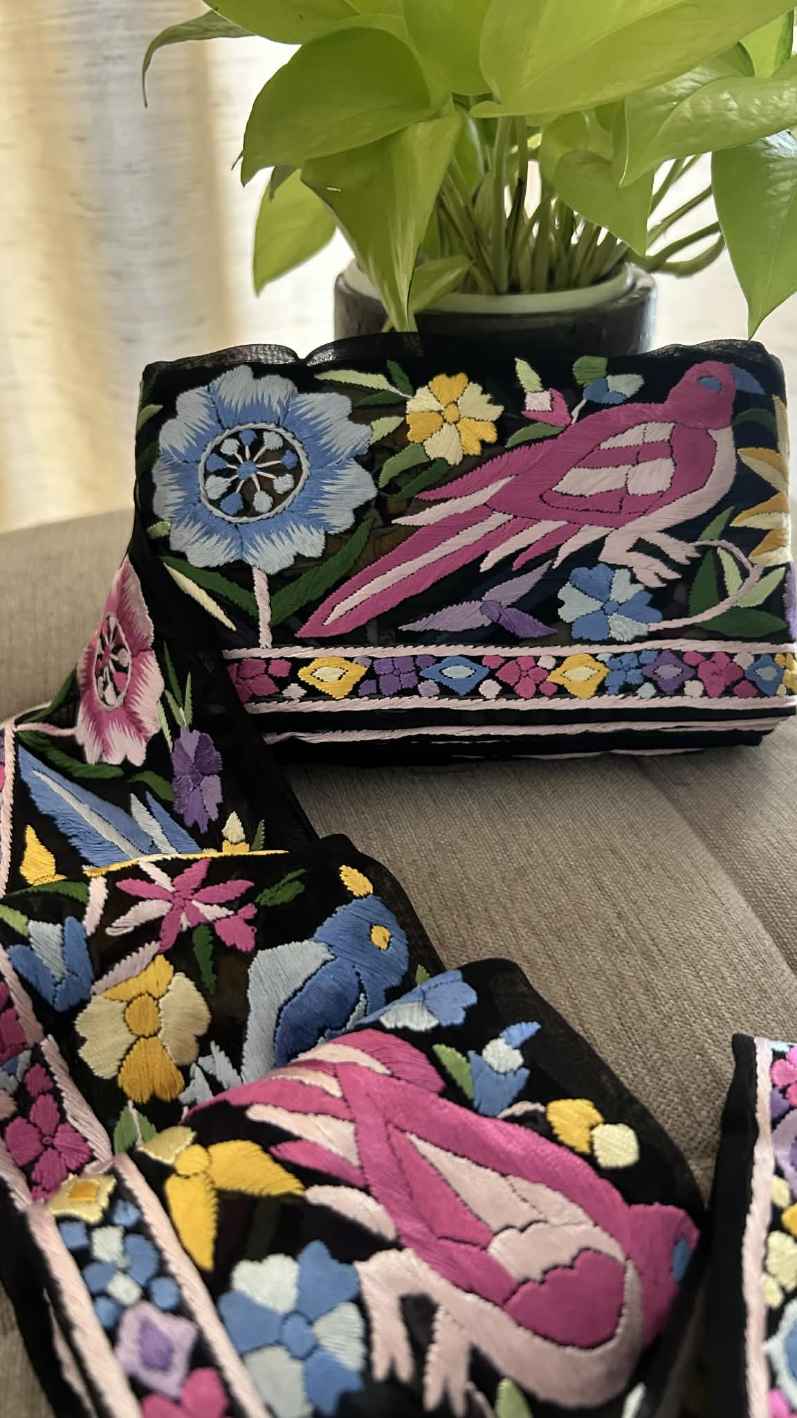 Black Multicolour Parsi Gara Border