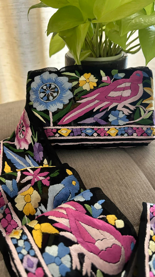 Black Multicolour Parsi Gara Border