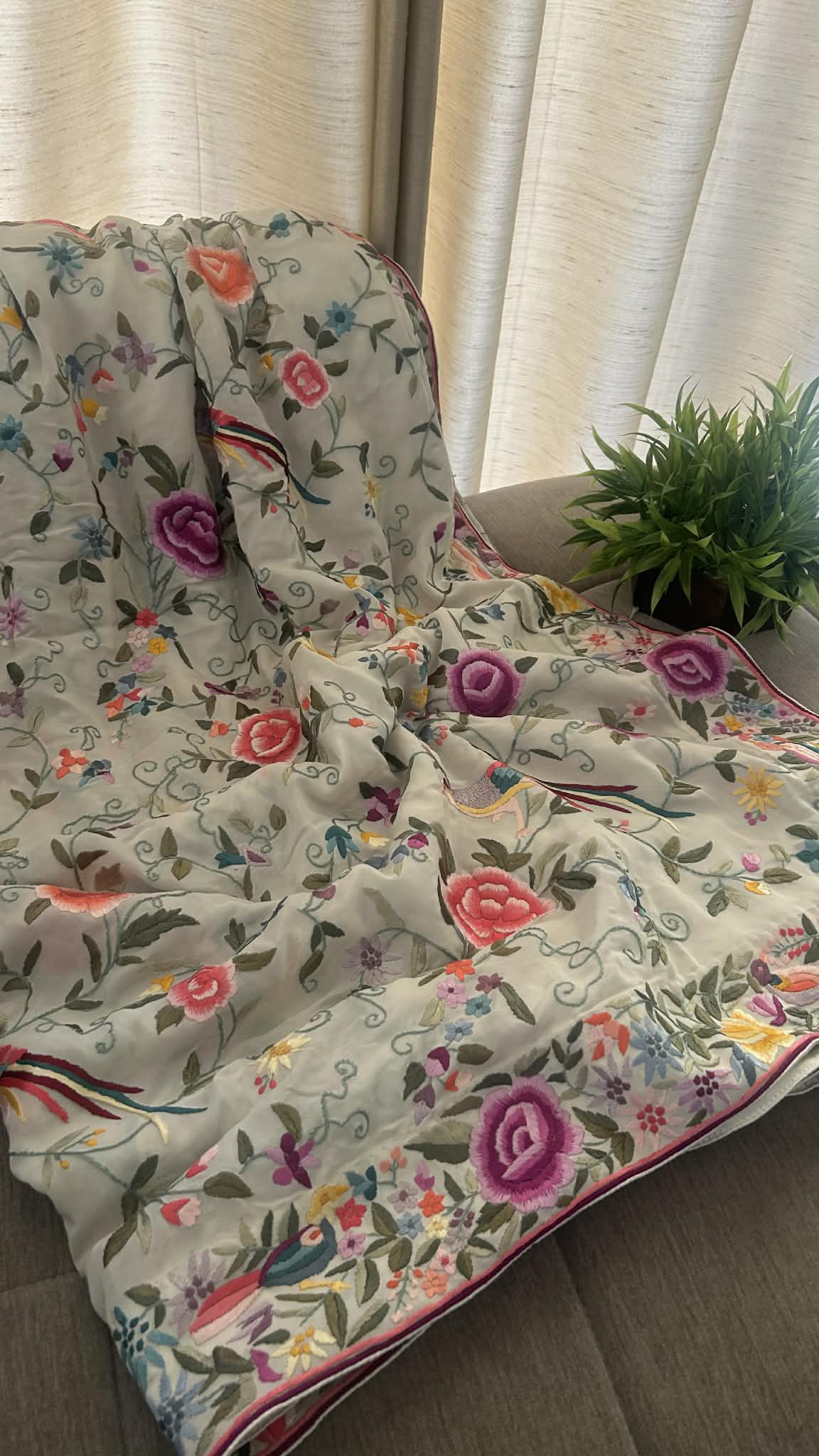 Multicolour Bouquet Parsi Weave Saree