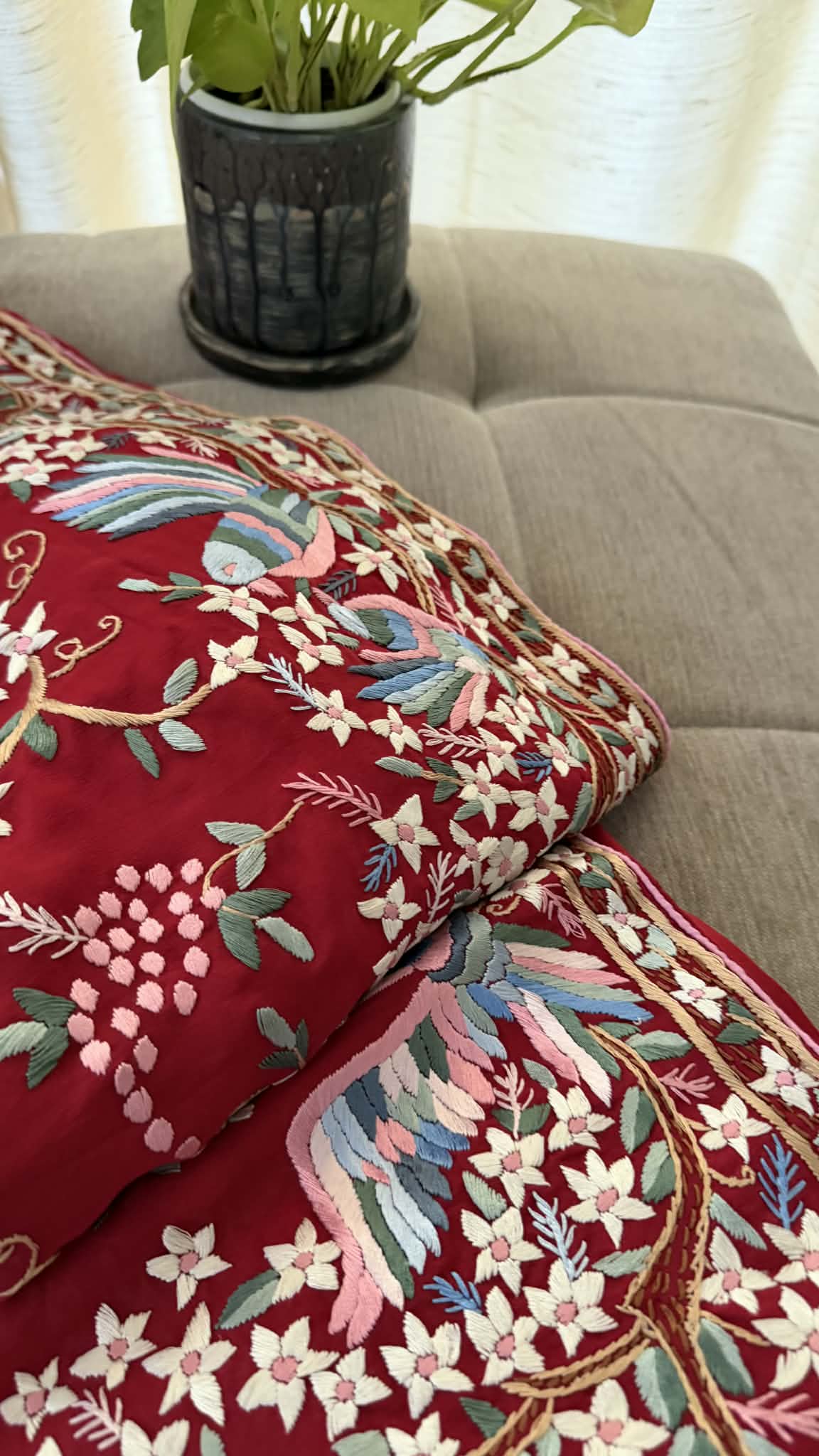 Designer Parsi Gara Saree with Multicolour Embroidery (Crepe Silk)