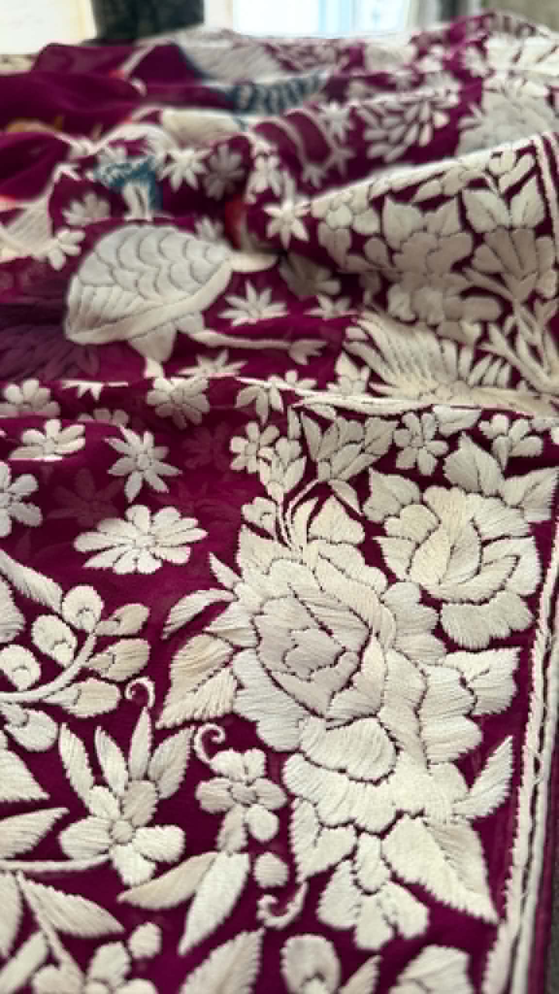 Designer Burgundy Parsi Gara Dupatta