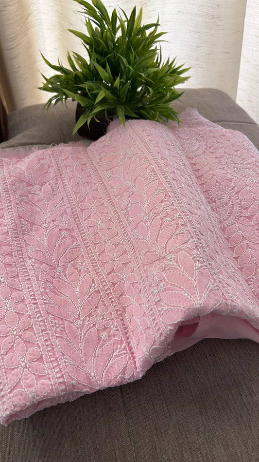 Baby Pink Cotton Chikankari Kurti Fabric (Kurti Fabric)