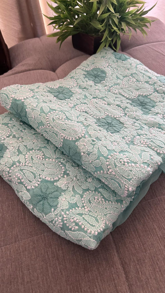 Sea Green Georgette Chikankari Kurti Fabric (Only Kurti)