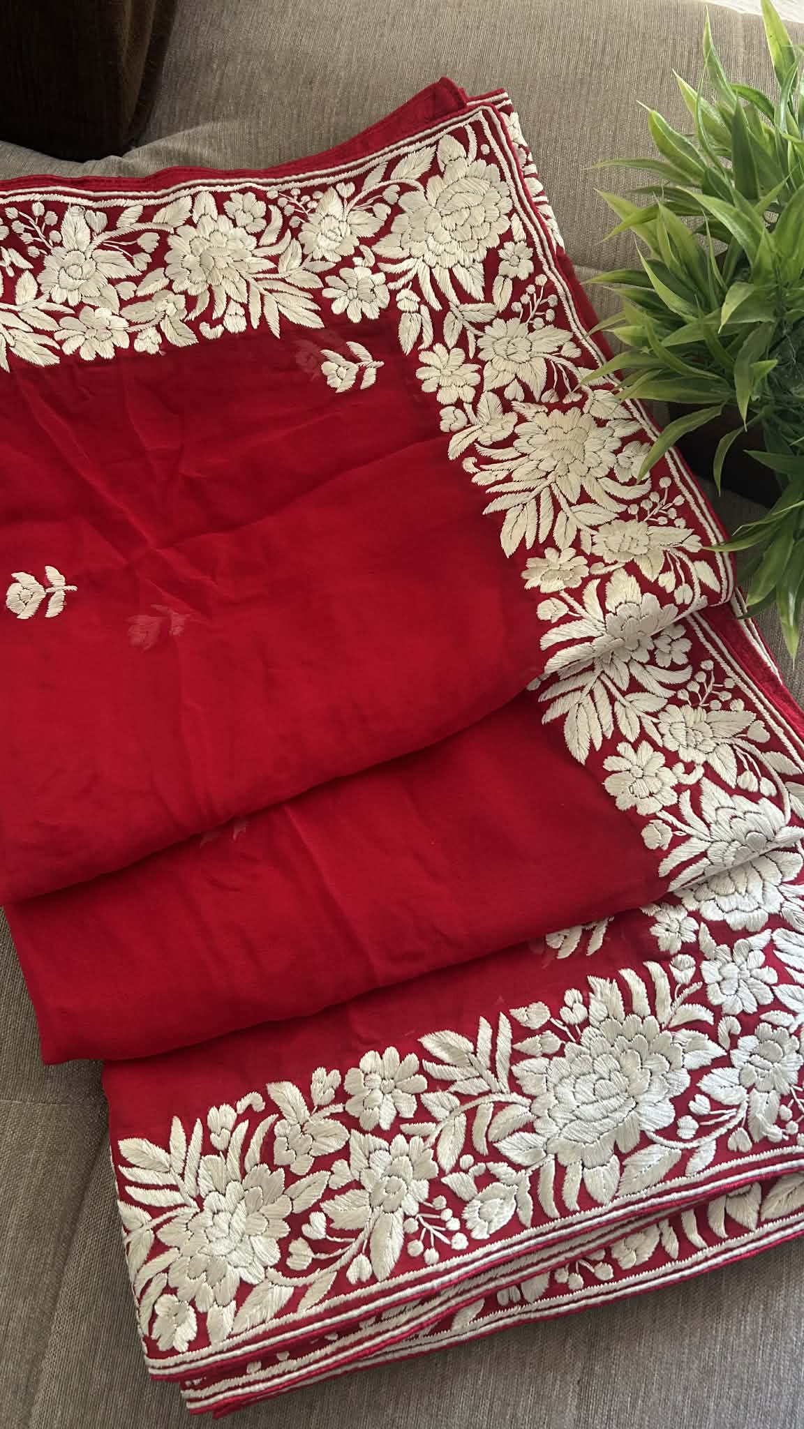 Artisanal Red Parsi Gara Dupatta