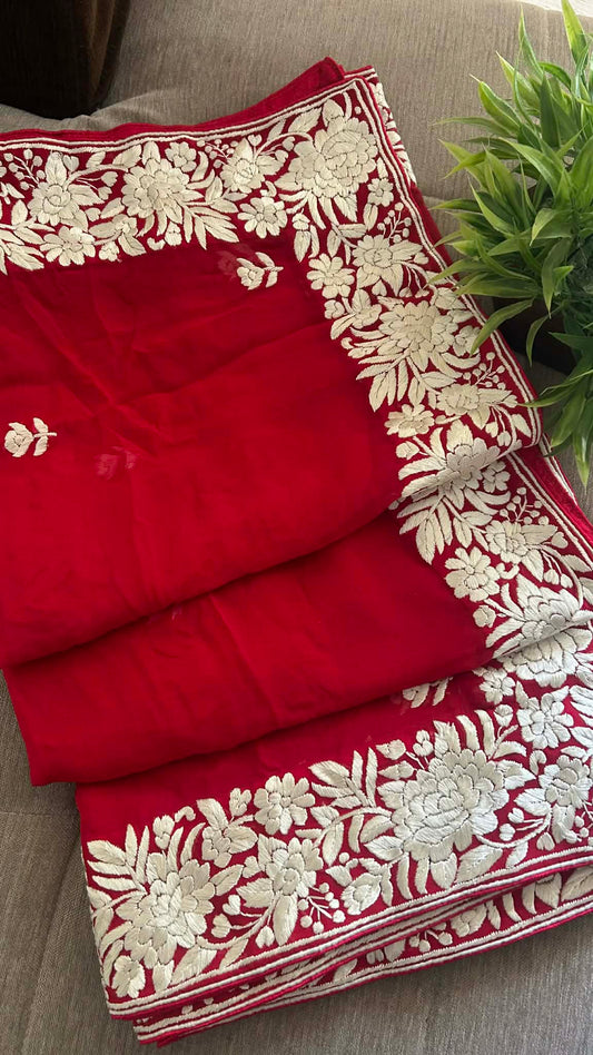 Artisanal Red Parsi Gara Dupatta