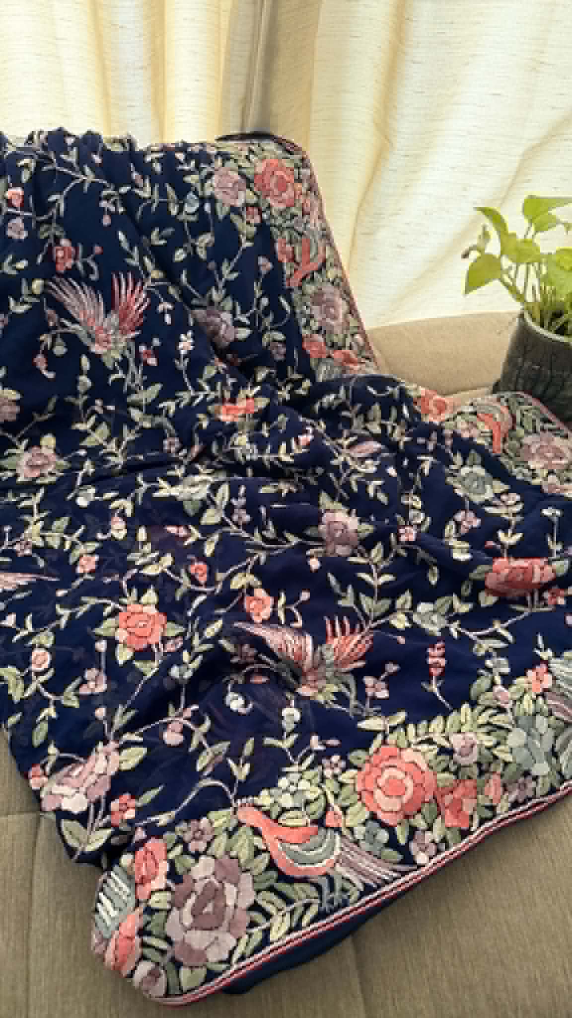 Navy Multicolour Parsi Gara Saree