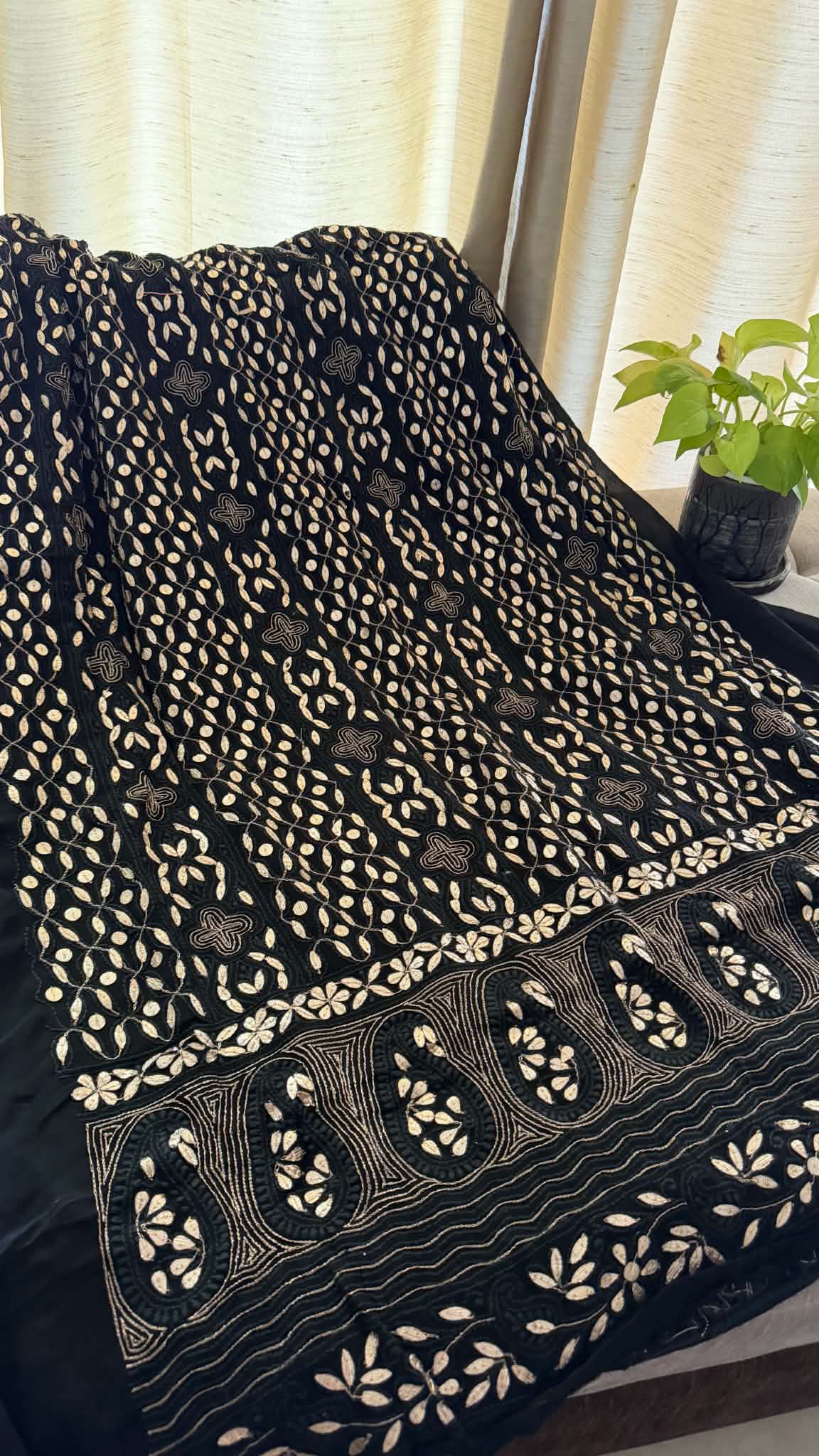 Black Gota Patti Unstitched Chikankari Suit (Kurta & Dupatta)