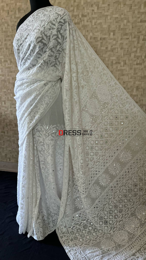 Chikankari Cut Dana Sequins & Mirror Saree Chikankari Saree