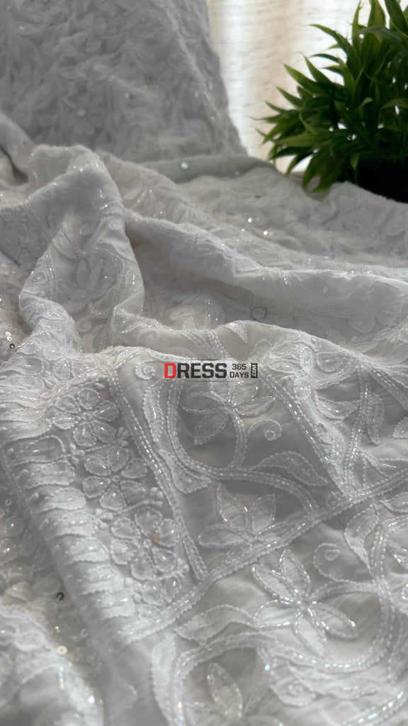 Chikankari Cut Dana Sequins & Mirror Saree Chikankari Saree