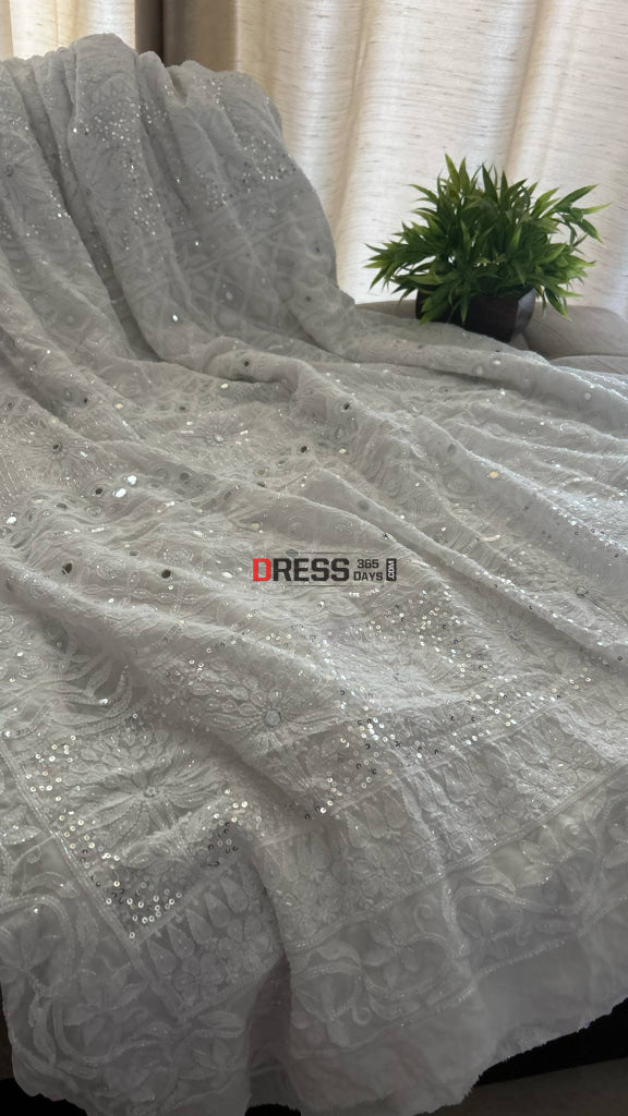 Chikankari Cut Dana Sequins & Mirror Saree Chikankari Saree