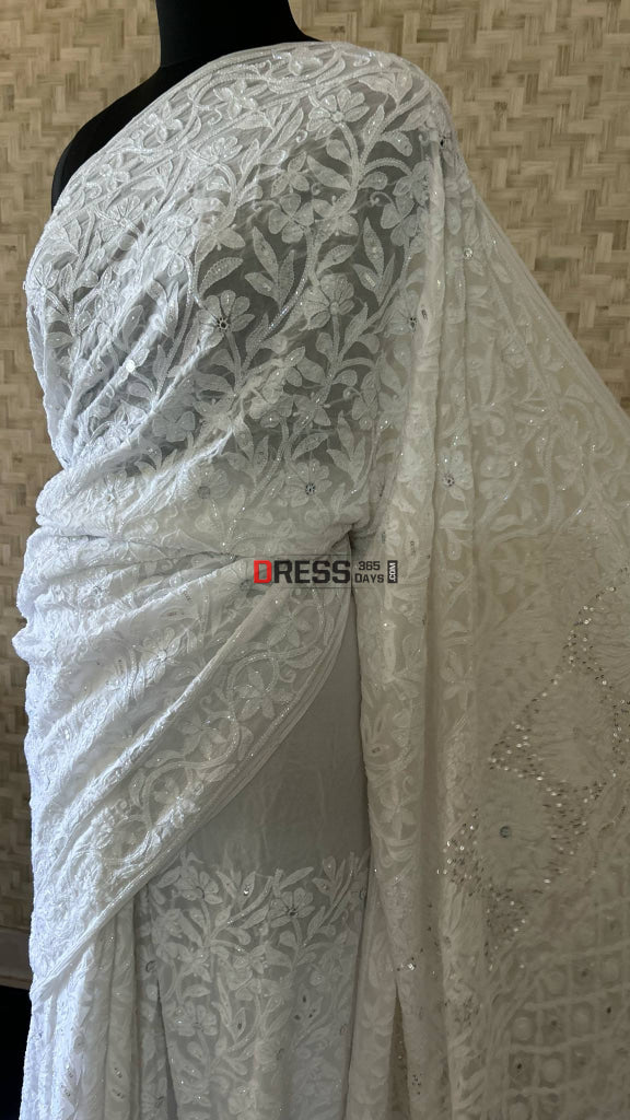 Chikankari Cut Dana Sequins & Mirror Saree Chikankari Saree