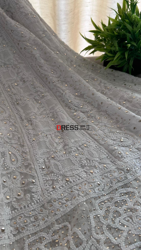 Chikankari Kamdani Hand Jaali Anarkali Suit Chikankari Anarkali