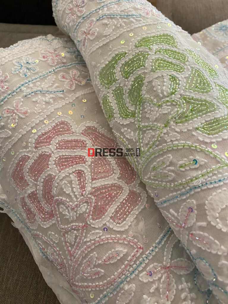 Chikankari & Multicolour Cut Dana Hand Embroidered Saree