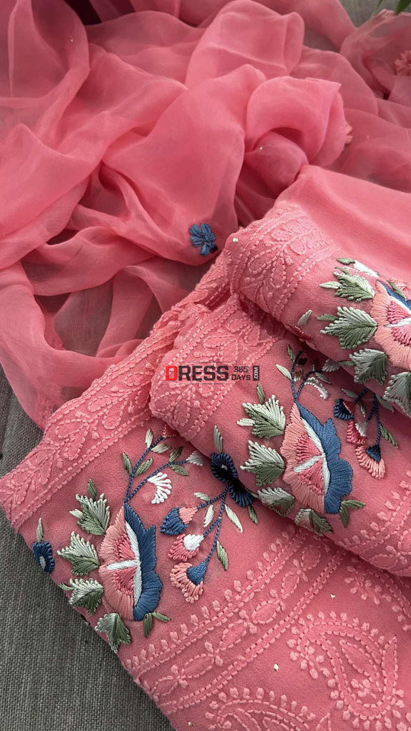 Chikankari Parsi Gara Daman Suit (Kurta & Dupatta) Chikankari Suits