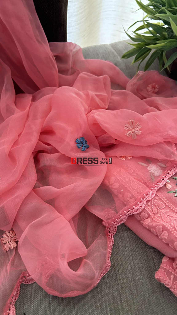 Chikankari Parsi Gara Daman Suit (Kurta & Dupatta) Chikankari Suits