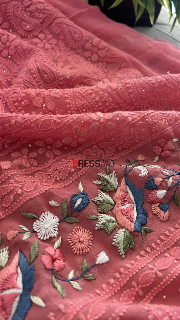 Chikankari Parsi Gara Daman Suit (Kurta & Dupatta) Chikankari Suits