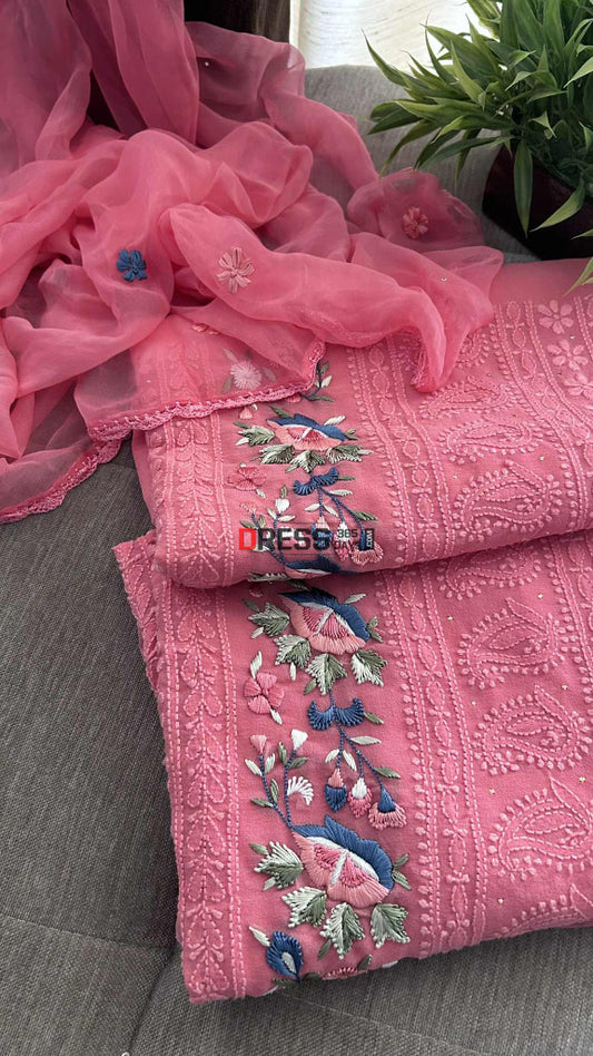 Chikankari Parsi Gara Daman Suit (Kurta & Dupatta) Chikankari Suits