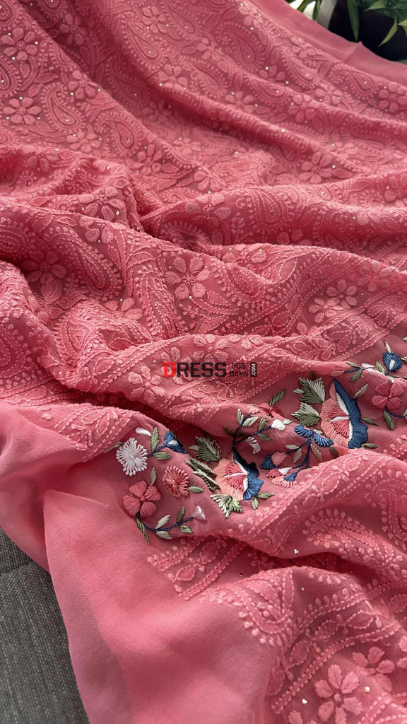 Chikankari Parsi Gara Daman Suit (Kurta & Dupatta) Chikankari Suits