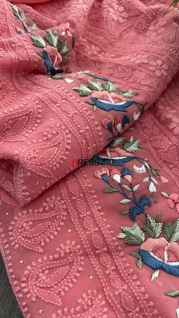 Chikankari Parsi Gara Daman Suit (Kurta & Dupatta) Chikankari Suits