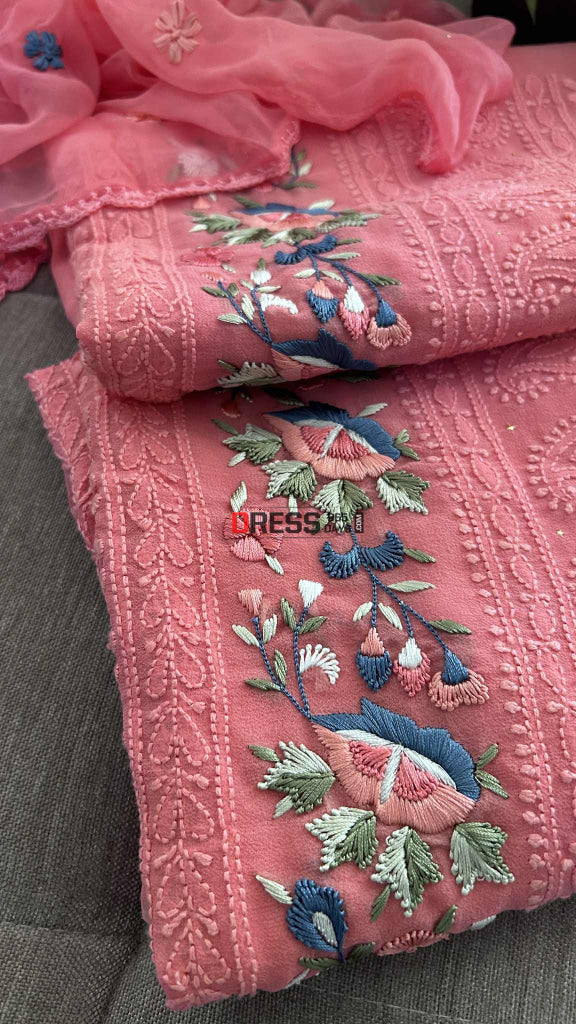 Chikankari Parsi Gara Daman Suit (Kurta & Dupatta) Chikankari Suits