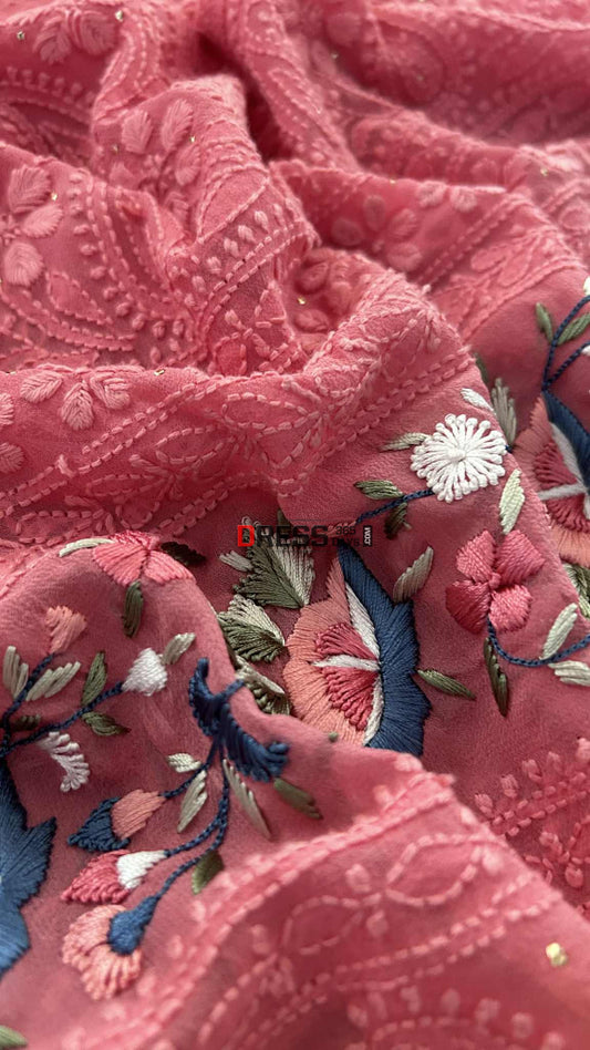 Chikankari Parsi Gara Daman Suit (Kurta & Dupatta) Chikankari Suits