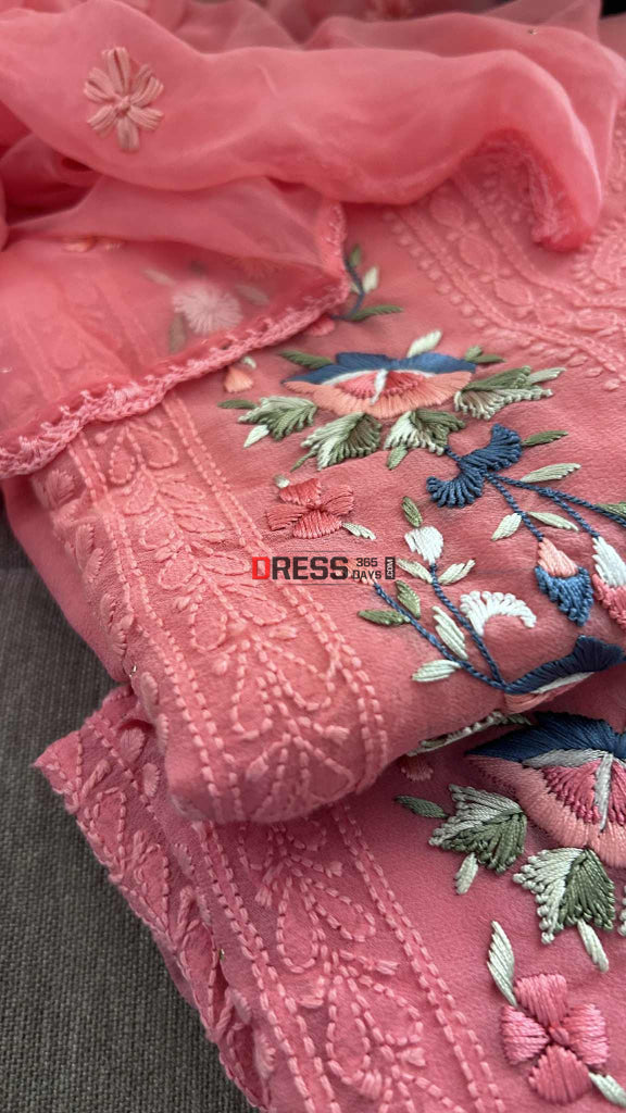 Chikankari Parsi Gara Daman Suit (Kurta & Dupatta) Chikankari Suits