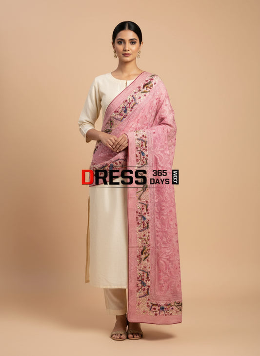 Chikankari French Knot Hand Embroidered Dupatta