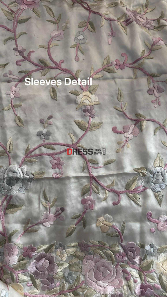 Cream Floral Satin Parsi Gara Suit (Two Piece) Parsi Gara Suits
