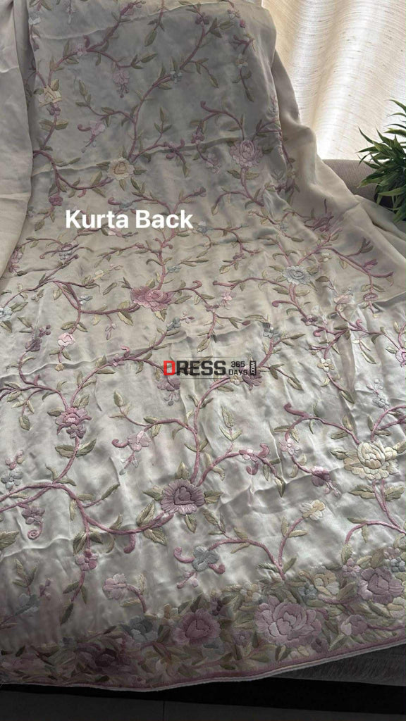 Cream Floral Satin Parsi Gara Suit (Two Piece) Parsi Gara Suits