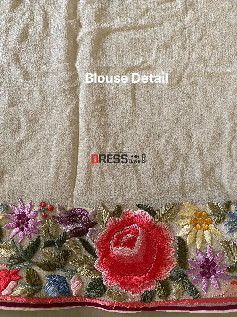 Cream Multicolour Parsi Gara Hand Embroidered Saree