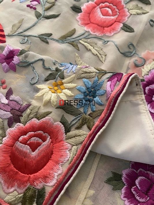Cream Multicolour Parsi Gara Hand Embroidered Saree
