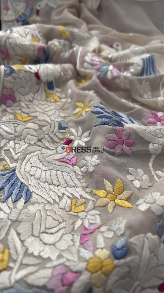 Cream Parsi Gara Hand Embroidered Dupatta