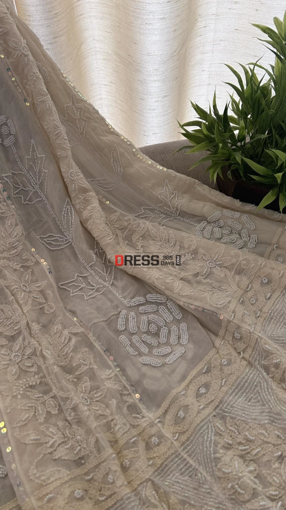 Cream Pearl Chikankari Anarkali