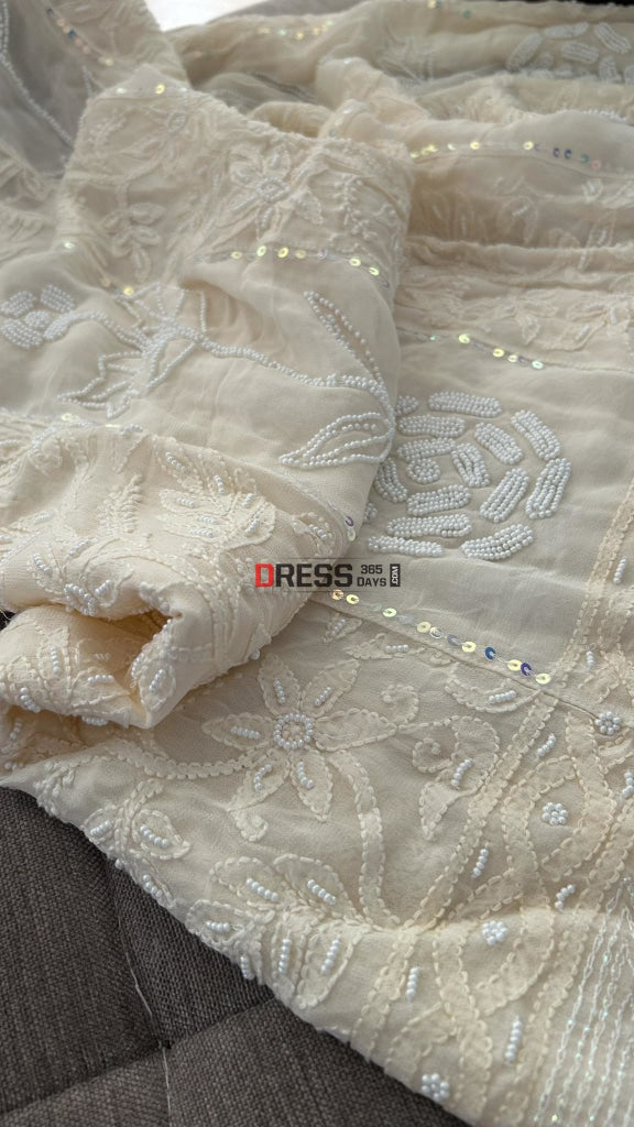 Cream Pearl Chikankari Anarkali