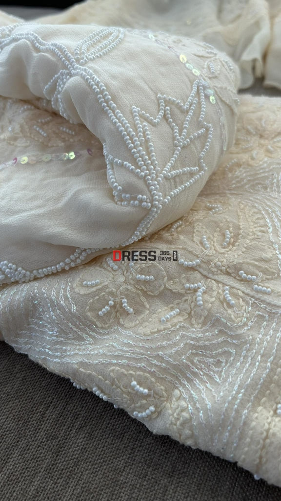 Cream Pearl Chikankari Anarkali