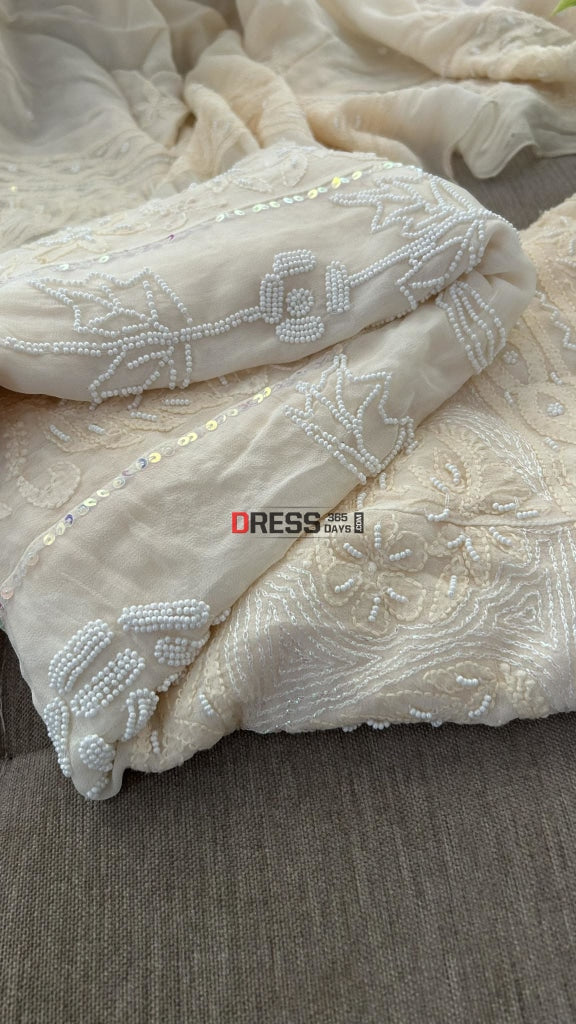 Cream Pearl Chikankari Anarkali