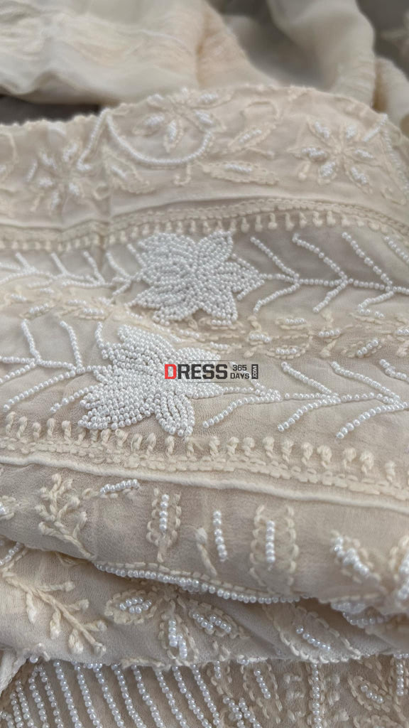 Cream Pearl Chikankari Anarkali (Anarkali & Dupatta) Chikankari Anarkali