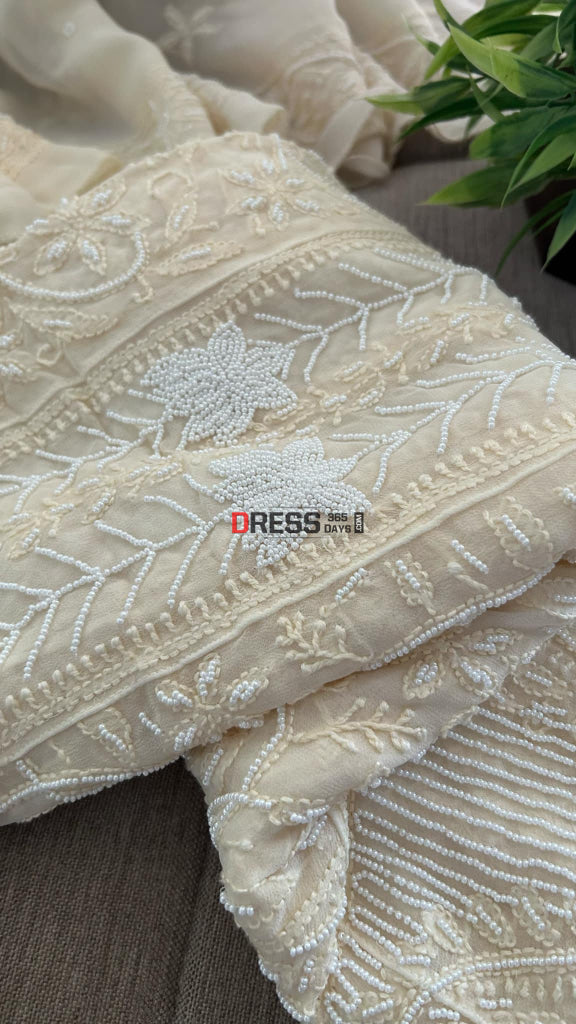 Cream Pearl Chikankari Anarkali (Anarkali & Dupatta) Chikankari Anarkali