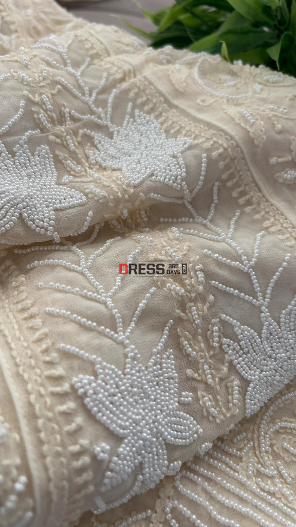 Cream Pearl Chikankari Anarkali (Anarkali & Dupatta) Chikankari Anarkali