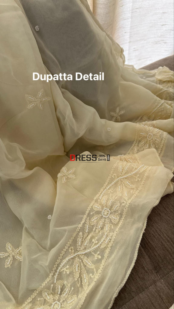 Cream Pearl Chikankari Anarkali (Anarkali & Dupatta) Chikankari Anarkali