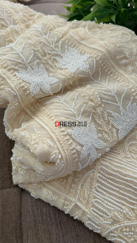 Cream Pearl Chikankari Anarkali (Anarkali & Dupatta) Chikankari Anarkali