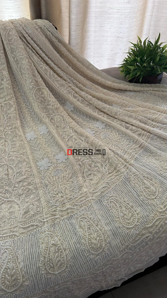 Cream Pearl Chikankari Anarkali (Anarkali & Dupatta) Chikankari Anarkali