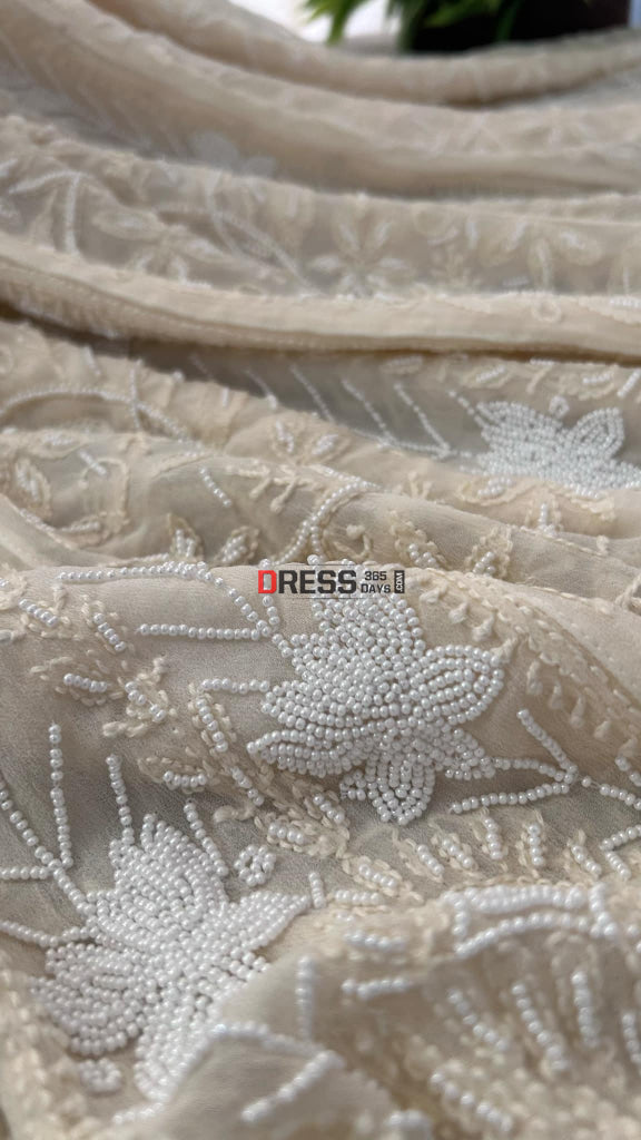 Cream Pearl Chikankari Anarkali (Anarkali & Dupatta) Chikankari Anarkali