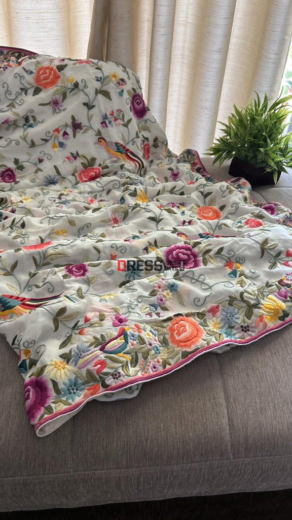 Crepe Silk Parsi Gara Hand Embroidered Saree