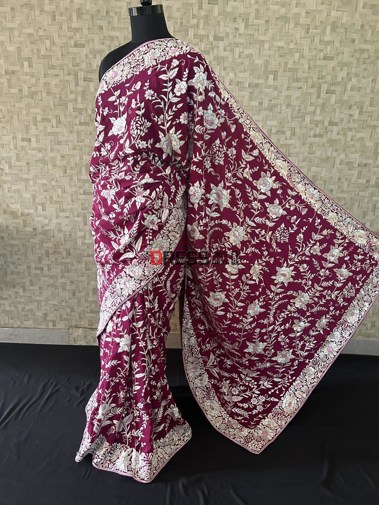 Crepe Silk Parsi Gara Saree