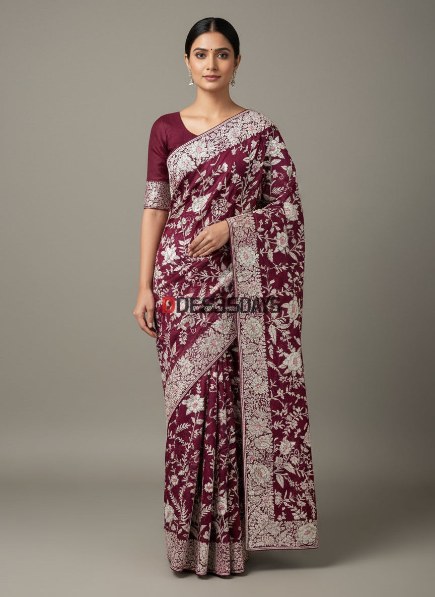 Pre Order Crepe Silk Parsi Gara Saree
