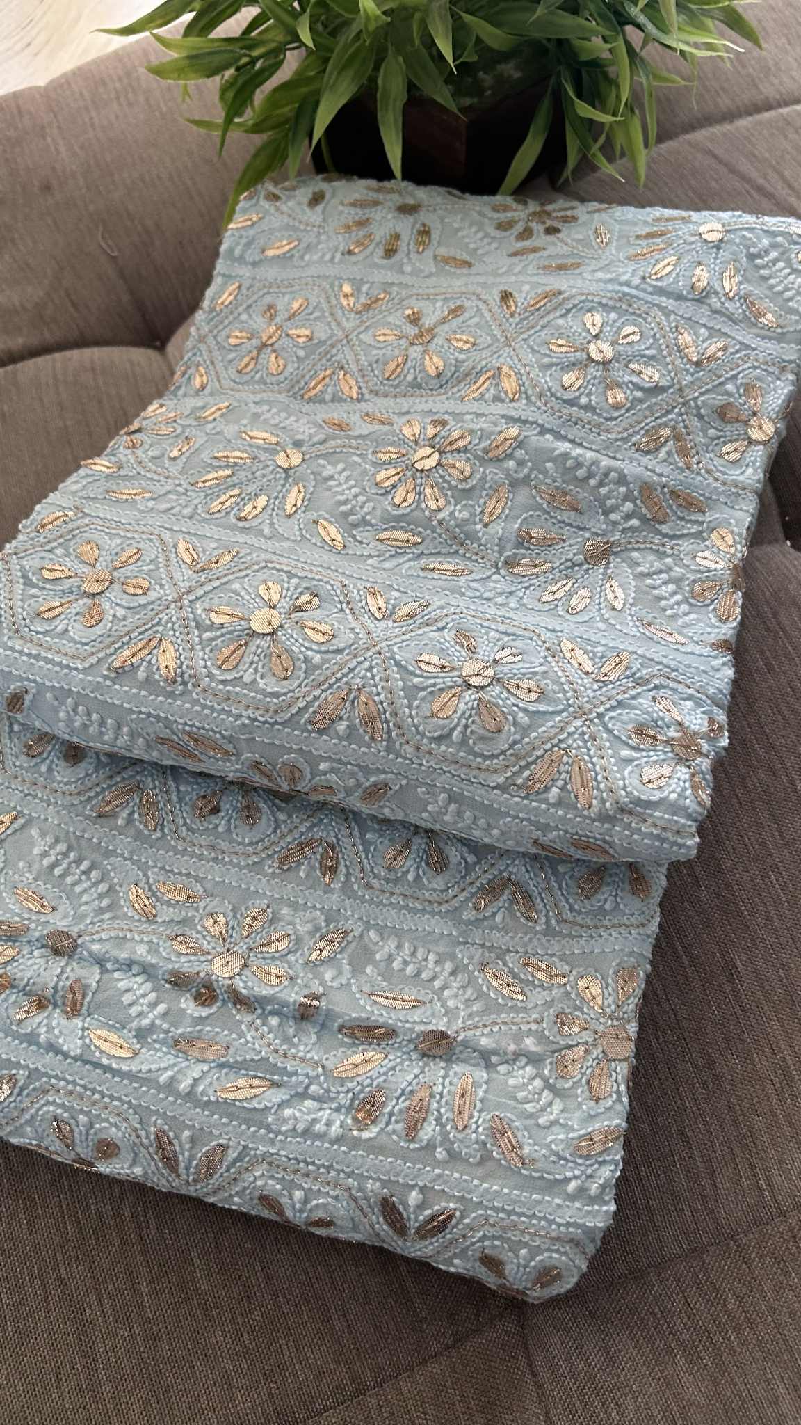 Powder Blue Gota Patti Unstitched Chikankari Suit (Kurta & Dupatta)