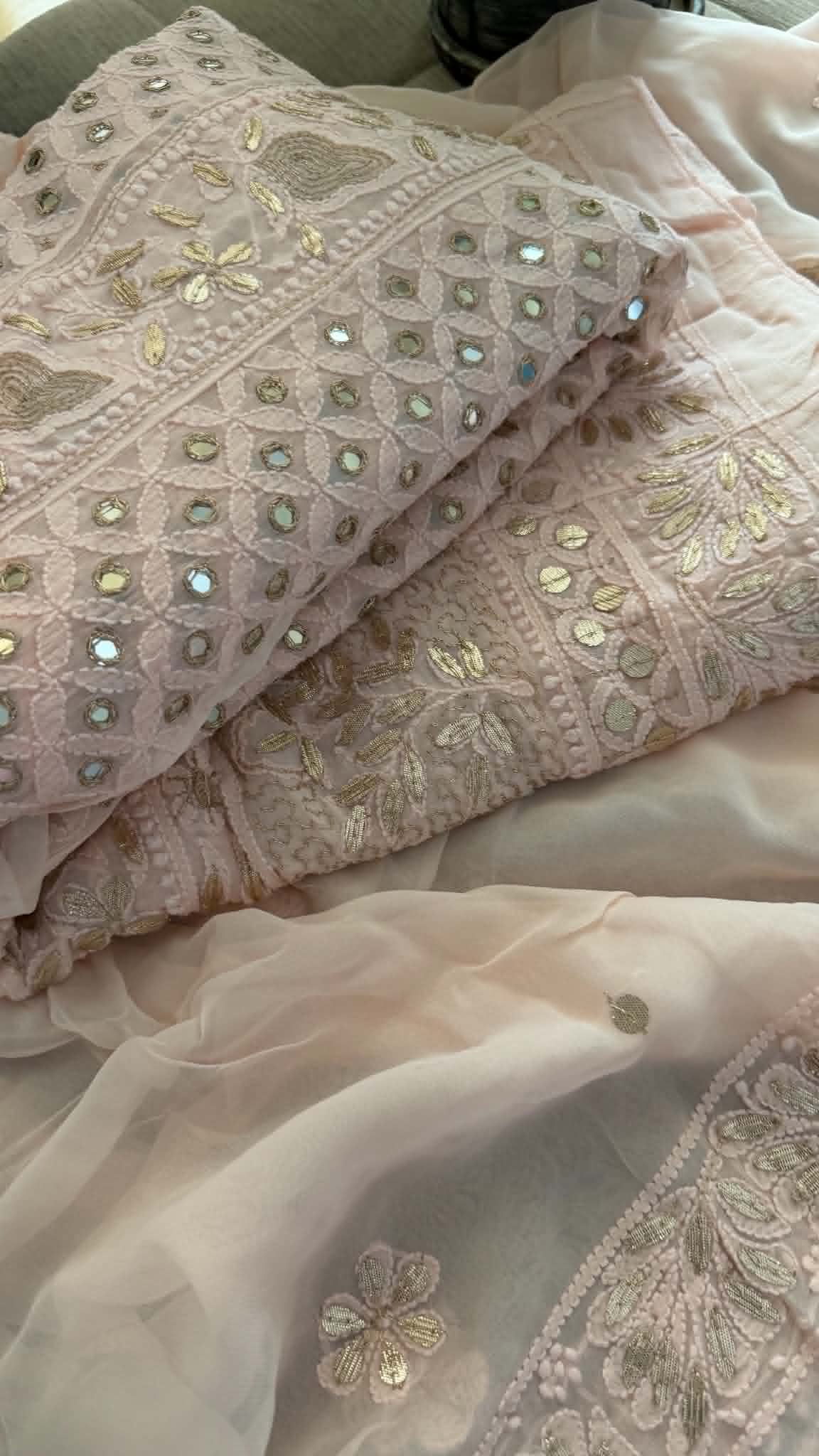 Pastel Pink Mirror Gota Patti Chikankari Anarkali Suit